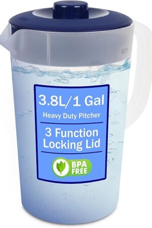 Water Pitcher with Lid 1 Gallon Pitcher, Freezer/Dishwasher Safe, BPA Free & Phthalate Free - Navy