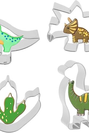 Cookie Cutter ANCKNE Dinosaur Cookie Cutter Set Small Size Stainless Steel Shaped for Kids Dinosaur Theme Birthday Party Supplies