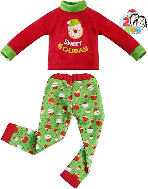 The JOYIN 2 PCS Christmas Santa Ugly Sweaters for Doll, Cupcakes and Donuts Themed Naughty Pajamas, Christmas Doll Clothes Accessories for Holiday Room Party Decorations Gifts