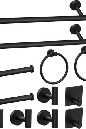 14-Pieces Matte Black Bathroom Accessories Set, Stainless Steel Bathroom Hardware Set, Bath Towel Bar Set, Towel Racks for Bathroom Wall Mounted.