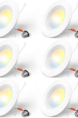 Amico 5/6 inch 5CCT LED Recessed Lighting 6 Pack, Dimmable, IC Rated, 12.5W=100W, 950LM Can Lights with Baffle Trim, 2700K/3000K/4000K/5000K/6000K Selectable, Retrofit Installation, ETL & FCC