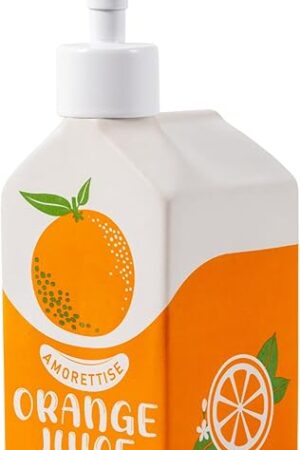 Ceramic Orange Juice Bottle Soap Dispenser, Refillable Lotion Pump Bottle for Bathroom Kitchen Dish Soap