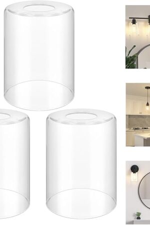 3-Pack Clear Glass Lampshade Replacement, High Transmittance Cylinder Glass Cover, 5.51in Height, 3.93in Diameter, 1.69in Fitter Lamp Shade Replacement for Pendant Chandelier Wall Light