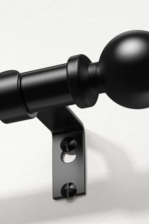Black Curtain Rods for Windows 48 to 84 Inch, Adjustable Heavy Duty 1" Diameter Decorative Curtain Rod with Matte Black Round Finials, Modern Easy Install Extendable Metal Drapery Pole Set