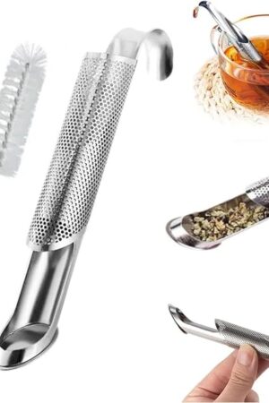1 Pcs Stainless Steel Tea Diffuser and 1 Brush - 2025 Upgrade Tea Pipe Tea Infuser Mesh Strainer with Hanging Hook Handle, Tea Bags for Loose Leaf Tea, Tea Infuser, Tea Strainer