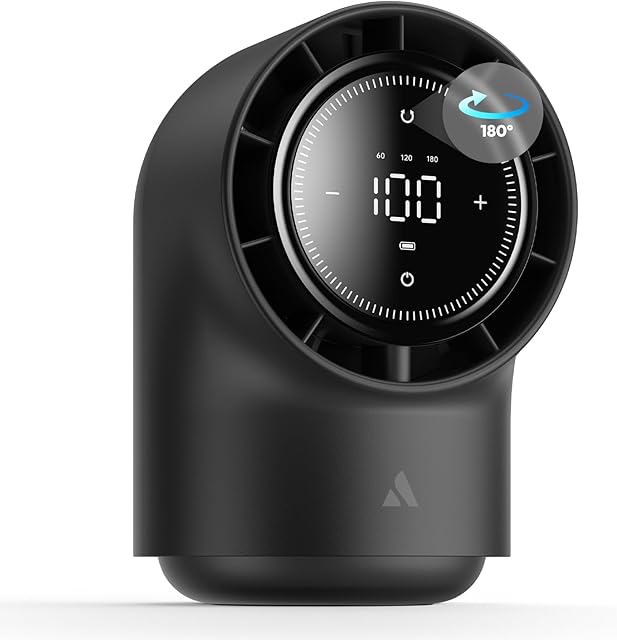 Aecooly Touch Control Desk Fan, 100 Speeds Quiet Bedroom Digital Display 8000mAh 3 Oscillation Angles Battery Powered Small Desktop Table Fan for Bedroom, Bedside, Office, Travel -Black