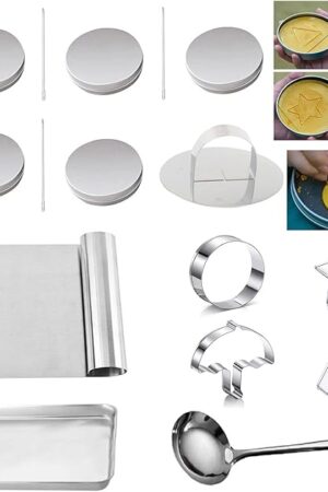 VAWcornic Biscuits Sugar Pie Korean Sugar Candy Making Tools Set DALGONA Kit (18pcs in 1set), Mold, Press Stainless Steel