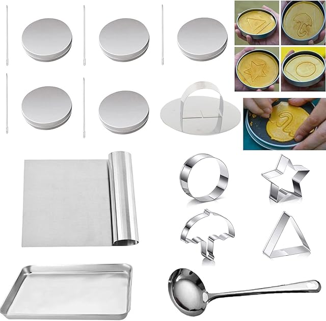 VAWcornic Biscuits Sugar Pie Korean Sugar Candy Making Tools Set DALGONA Kit (18pcs in 1set), Mold, Press Stainless Steel