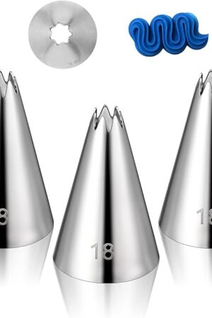 3 Pieces #18 Cake Piping Tip Open Star Icing Tip Seamless Icing Tips Stainless Steel Cupcake Piping Tips for Frosting Macarons Dessert Cake Decorations