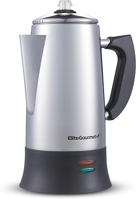Elite Gourmet EC923 Electric Coffee Percolator, BPA Free, Keep Warm, Clear Brew Progress Knob, Cool-Touch Handle, Cordless Serve, 12-Cup, Stainless Steel