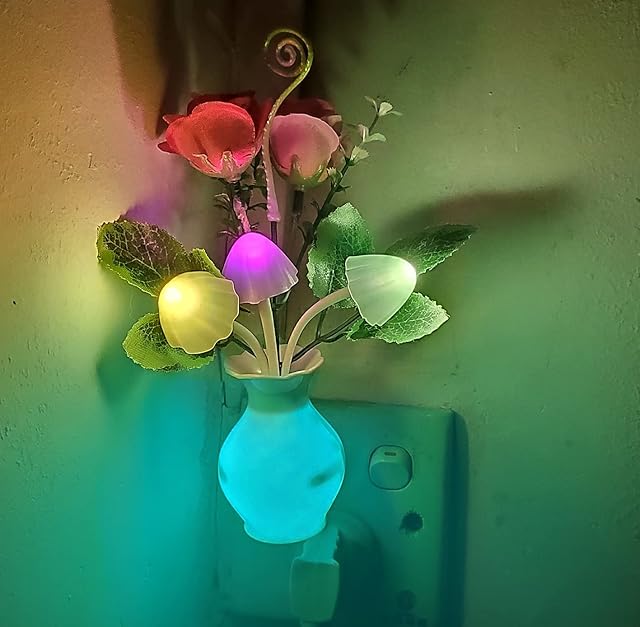 AUSAYE 1Pack Plug in LED Night Light 0.5W Rose Flower Mushroom