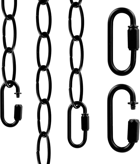 6 Feet Industrial Black Light Fixture Chain, 72 Inches Long, Metal Chain for Hanging Plants with Detachable Link, Decorative Black Chain for Hanging Chandelier, Lamp, Baskets, Bird Feeders