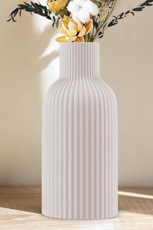 Vase, White Ceramic Vase, Flower Vase, Minimalist Modern Home Decor, Matte Finish Pampas Grass Vase for Table, Fireplace, Shelf, Mantel, Entryway and Centerpieces