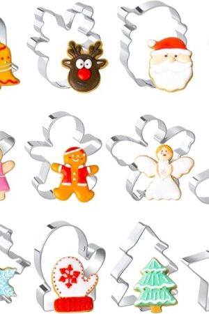 Christmas Cookie Cutters Set, 12 Pieces Stainless Steel Metal Christmas Cookie Cutters Shapes - Gingerbread Men,Christmas Tree,Snowflake, Candy Cane, Santa Face, Star and More
