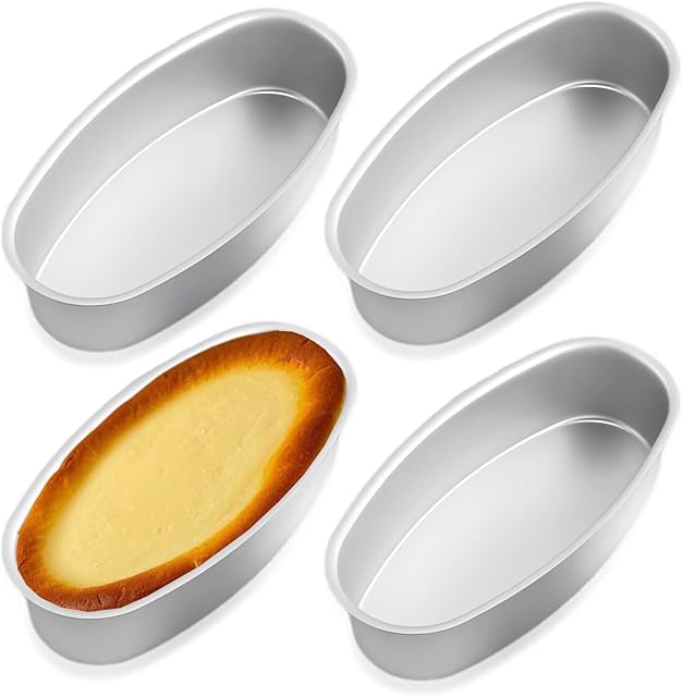 4 Pack Oval Aluminum Cake Pan, 8 Inch Cheesecake Pan Non-stick Breads Loaf Bakeware Mold for Cake, Cheesecake Tiramisu, Fruitcake, Home, Kitchen