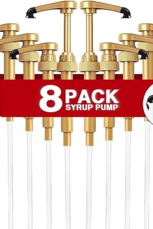 8 pcs Syrup Pumps with Cap to Avoid Dripping, Leak Proof Coffee Syrup Dispenser, Fits 25.4 Oz/750ml Coffee Flavoring Syrup Bottles, Great for Home & Coffee Bar Drinking Mixes, Cocktails, Beverage