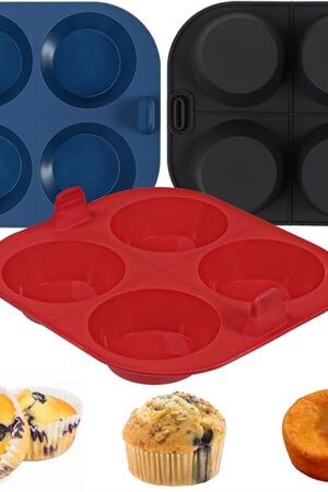 Webake 3PCS Silicone Air Fryer Muffin Pan for Baking 4 Cavity Air Fryer Cupcake Pans Non Stick Food Grade and BPA Free Muffin Tins Baking Cups