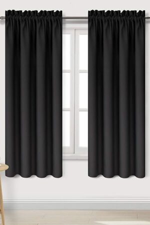 DWCN Blackout Curtains – Thermal Insulated, Energy Saving & Noise Reducing Bedroom and Living Room Curtains, Black, W 42x L 63 Inch, Set of 2 Rod Pocket Curtain Panels