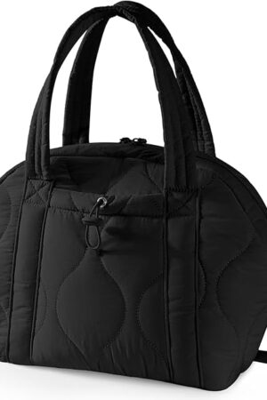 WONDAY Insulated Lunch Bags for Women, 12L Black Puffy Lunch Tote with Shoulder Strap, Waterproof, Leakproof, Reusable, Keeps Food Fresh, Perfect for Work, Travel, Picnic