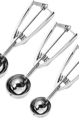 Cookie Scoop Set, Cookie Scoops for Baking Set of 3, Cookie Dough Scoops, Silver, Include Large/Medium/Small, for Cookies, Ice Cream, Muffin, Cupcakes, Truffles, Mashed Potatoes