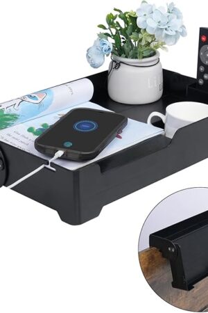 YONGJIA Foldable Bedside Shelf, bunk Bed Tray for top bunk, College, Dorm, Bedroom, Kids bunk Bed, Foldable nightstand for Book, iPhone, Kindle, Water Cup (Black)