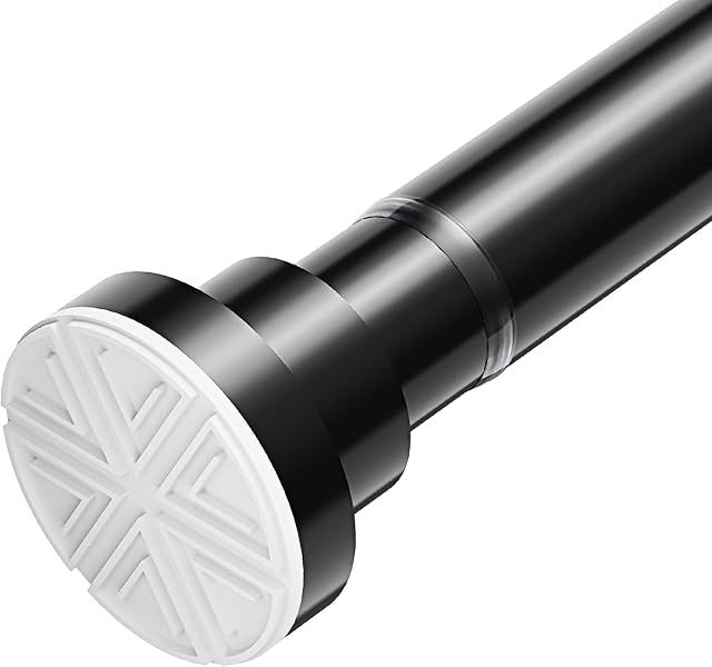 Black Shower Curtain Rod 25~85 Inches Adjustable Stainless Steel Shower Curtain Rods Spring Tension,Tension Curtain Rod,Non Slip,No Drilling, Never Collapse