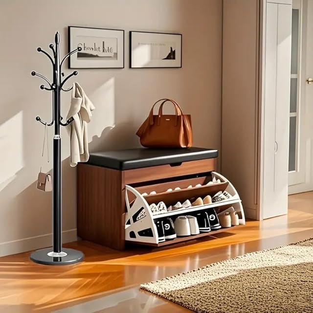 Shoe Storage Bench with Flip Drawer Shoe Bench with Cushion Shoe Cabinet Storage for Entryway Shoe Rack for Bedroom Hallway Living Room Mudroom, 23.6" W, Holds Up to 350 lbs (Brown)