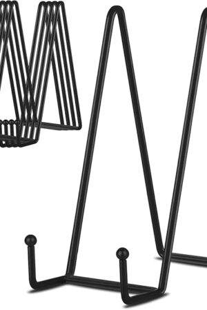 Decolore 8 Inch 5 Pack Black Metal Display Stands Plate Stand Plate Holder Display Stands for Picture, Decorative Plate, Book, Photo Easel, Artistic Work