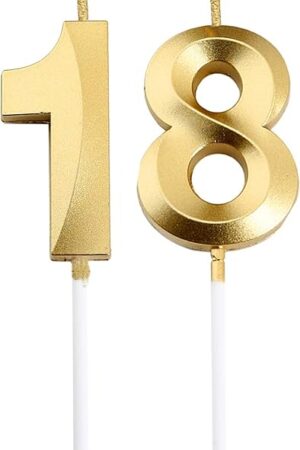 18th Birthday Candles,Gold Number 18 Cake Topper for Birthday Decorations Party Decoration