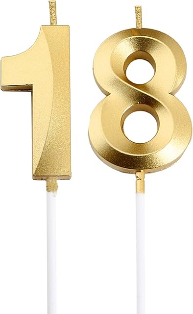 18th Birthday Candles,Gold Number 18 Cake Topper for Birthday Decorations Party Decoration