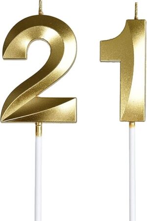 21st Birthday Candles,Gold Number 21 &12 Cake Topper for Birthday Decorations Party Decoration