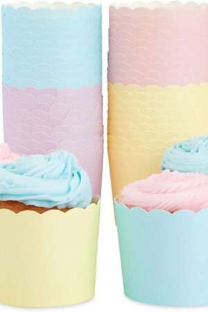 50 Pack Cupcake Liners Wrappers, Muffin Paper Baking Cup for Birthday Party, Rainbow Pastel Color