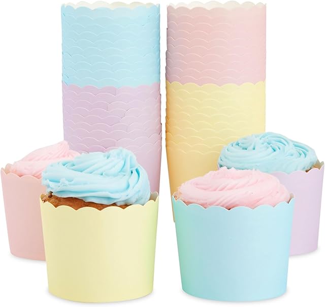 50 Pack Cupcake Liners Wrappers, Muffin Paper Baking Cup for Birthday Party, Rainbow Pastel Color