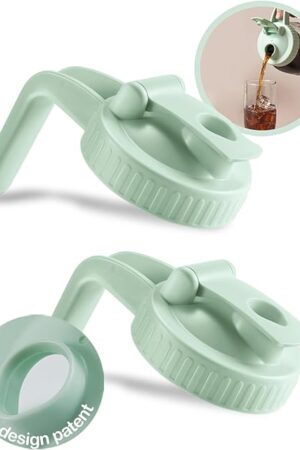 2 Pack Wide Mouth Mason Jar Lids V-Shaped with Handle, Mason Jar Pour Spout Lid with Extended Flip Lid Easy to Open, Airtight Leak Proof and Durable