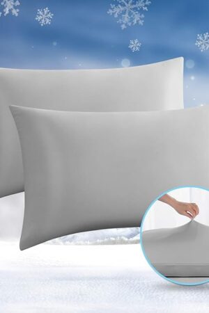 Avolare 2 Pack Cooling Pillow Cases, Arc-Chill Q-max>0.5 Stretch Cooling Pillowcases for Hair Skin and Hot Sleepers, Soft Silky Summer Pillow Cover with Zipper for Standard & Queen Size Pillows - Gray