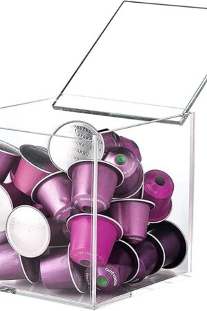 DARENYI Coffee Pod Holder with Lid, 5 x 5 inch Acrylic Storage Box for Nespresso VertuoLine Capsule K Cup Kcup Holder Coffee Pod Tea Bag Candy Storage Organizer Container