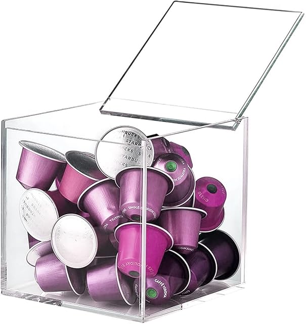 DARENYI Coffee Pod Holder with Lid, 5 x 5 inch Acrylic Storage Box for Nespresso VertuoLine Capsule K Cup Kcup Holder Coffee Pod Tea Bag Candy Storage Organizer Container