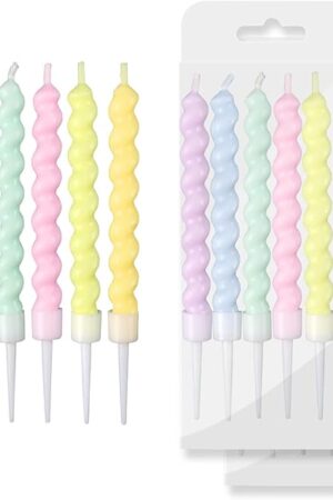 BEAN LIEVE 12-Count Birthday Candles - Rainbow Birthday Candle with Holders Colorful Spiral Long Cake Candles for Birthday Wedding & Lucky Party Cake Decorations