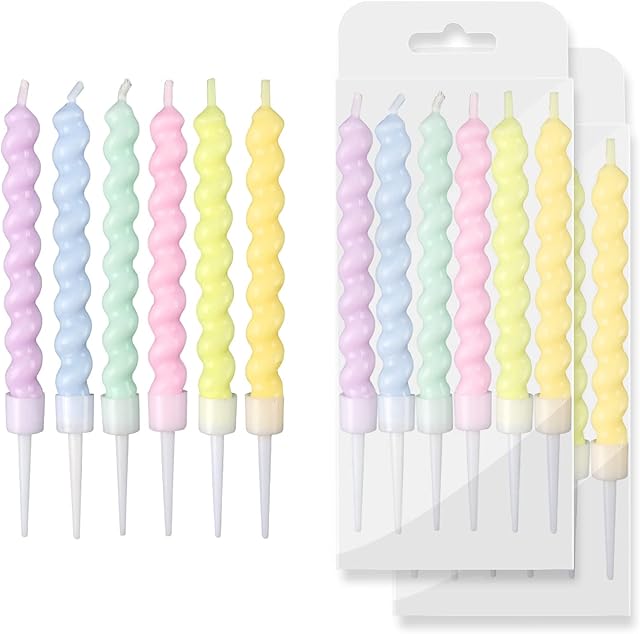 BEAN LIEVE 12-Count Birthday Candles - Rainbow Birthday Candle with Holders Colorful Spiral Long Cake Candles for Birthday Wedding & Lucky Party Cake Decorations