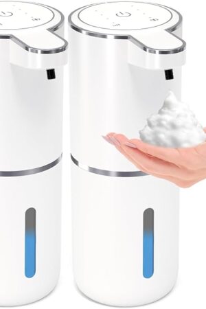 2 Pack Automatic Foaming Soap Dispenser,Touchless Foam Soap Dispenser,12.8oz Rechargeabled Wall Mounted Smart for Bathroom and Kitchen Dish Soap,Easy for Toddlers(White)