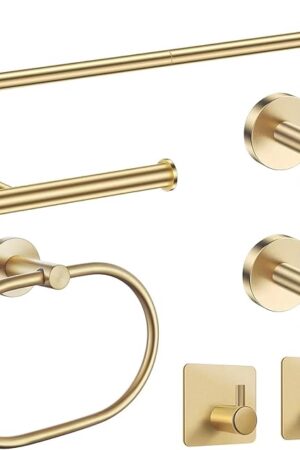 Brushed Gold Bathroom Accessories Set, 7 Pieces Gold Towel Bar Bathroom Hardware Set, 31.5 Inch Towel Racks for Bathroom, SUS304 Stainless Steel Bathroom Towel Holder Toilet Paper Holder Wall Mounted