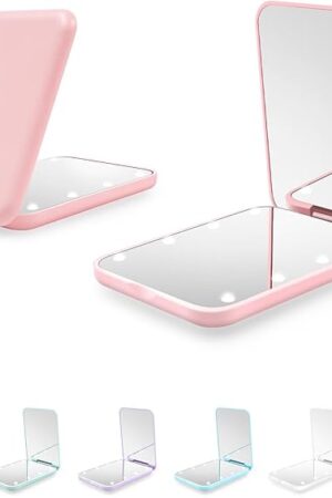 Compact Mirror, 1X/3X Magnification LED Pocket Mirror with Nternal BIattery, Mini Mirror for Purse, Pocket,Travel and Present (Pink)