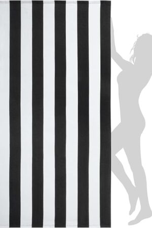 WILFA Extra Large Beach Towel - Oversized Mircofiber Beach Towel 40'' x 70'', XL Striped Lightweight Pool Towel, Big Cabana Swim Travel Towel for Adults Mens Women,Black