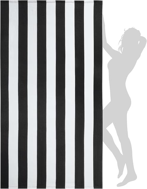 WILFA Extra Large Beach Towel - Oversized Mircofiber Beach Towel 40'' x 70'', XL Striped Lightweight Pool Towel, Big Cabana Swim Travel Towel for Adults Mens Women,Black