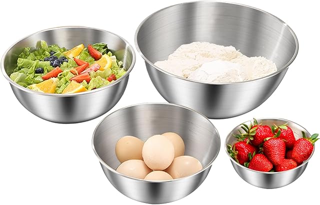 4 Pack Stainless Steel Mixing Bowl Set, Microwave and Dishwasher Safe,Ideal for Baking, Prepping, Cooking and Serving Food