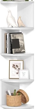 VASAGLE Corner Shelf Wall Mount, 5-Tier Floating Corner Bookshelf, Plant Shelf for Bedroom, Living Room, Bathroom, Home Office, Cloud White