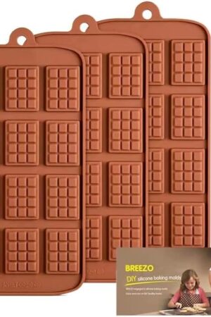Waffle Chocolate Moulds Silicone Candy Molds, 3PCS12-Cavity Small Break Apart Chocolate Molds Non-Stick Reusable DIY Baking Molds Candy Protein & Energy Bar Moulds + 1 Dropper