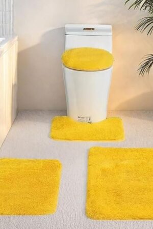 Bathroom Rug Sets 4 Piece Non Slip, Toilet Lid Cover and Contour Mat, Bath Mats Shower Mats Bath Rug Mat for Tub Toilet Bathroom (Yellow)