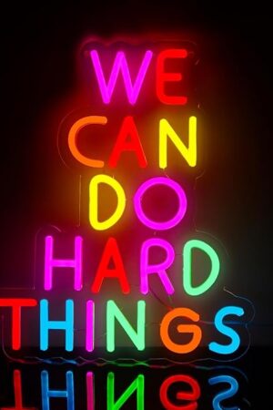We Can Do Hard Things Neon Signs Dimmable LED Inspire Neon Lights Wall Decor for Kids Room Classroom Bedroom Living Room Study Gift Art for Kids Friends -14.61 x 12.2 IN-USB Powered-Acrylic