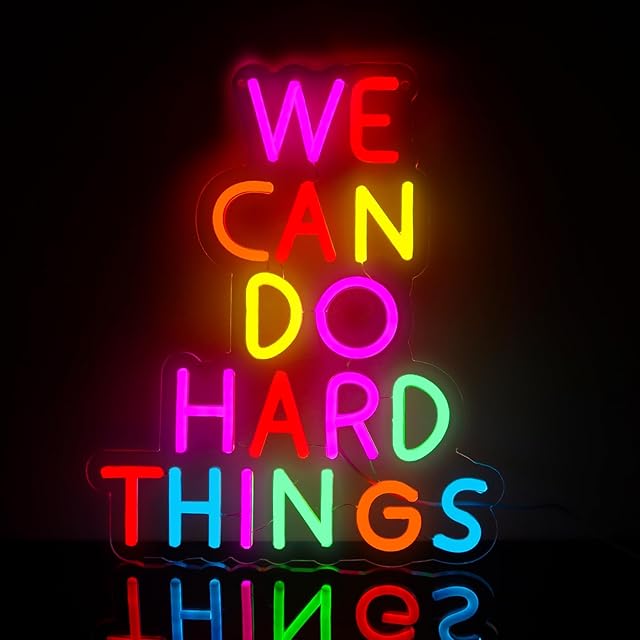We Can Do Hard Things Neon Signs Dimmable LED Inspire Neon Lights Wall Decor for Kids Room Classroom Bedroom Living Room Study Gift Art for Kids Friends -14.61 x 12.2 IN-USB Powered-Acrylic